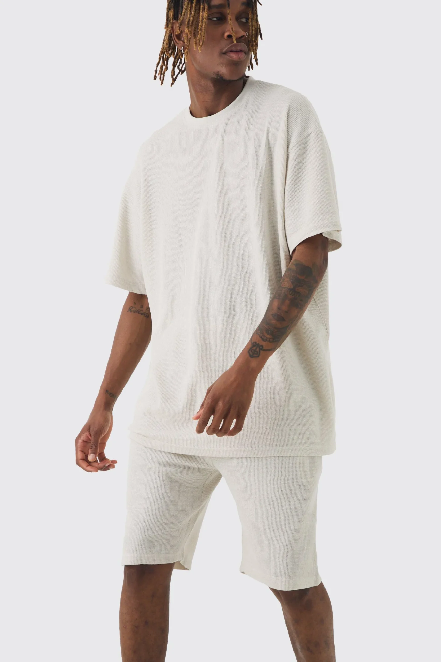 boohooMAN Tall Oversized Waffle Lounge Short Set In | UK| Loungewear