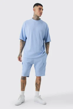 boohooMAN Tall Oversized Waffle T-shirt & Cargo Short Set | UK| Shorts|Tracksuits