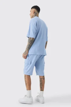 boohooMAN Tall Oversized Waffle T-shirt & Cargo Short Set | UK| Shorts|Tracksuits