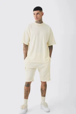 boohooMAN Tall Oversized Waffle T-shirt & Cargo Short Set | UK| Shorts|Sets & Co-Ords