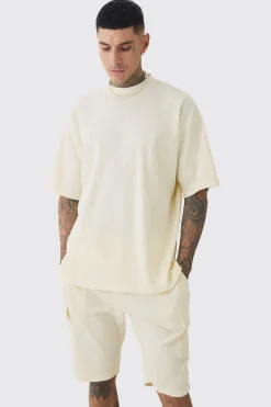 boohooMAN Tall Oversized Waffle T-shirt & Cargo Short Set | UK| Shorts|Sets & Co-Ords