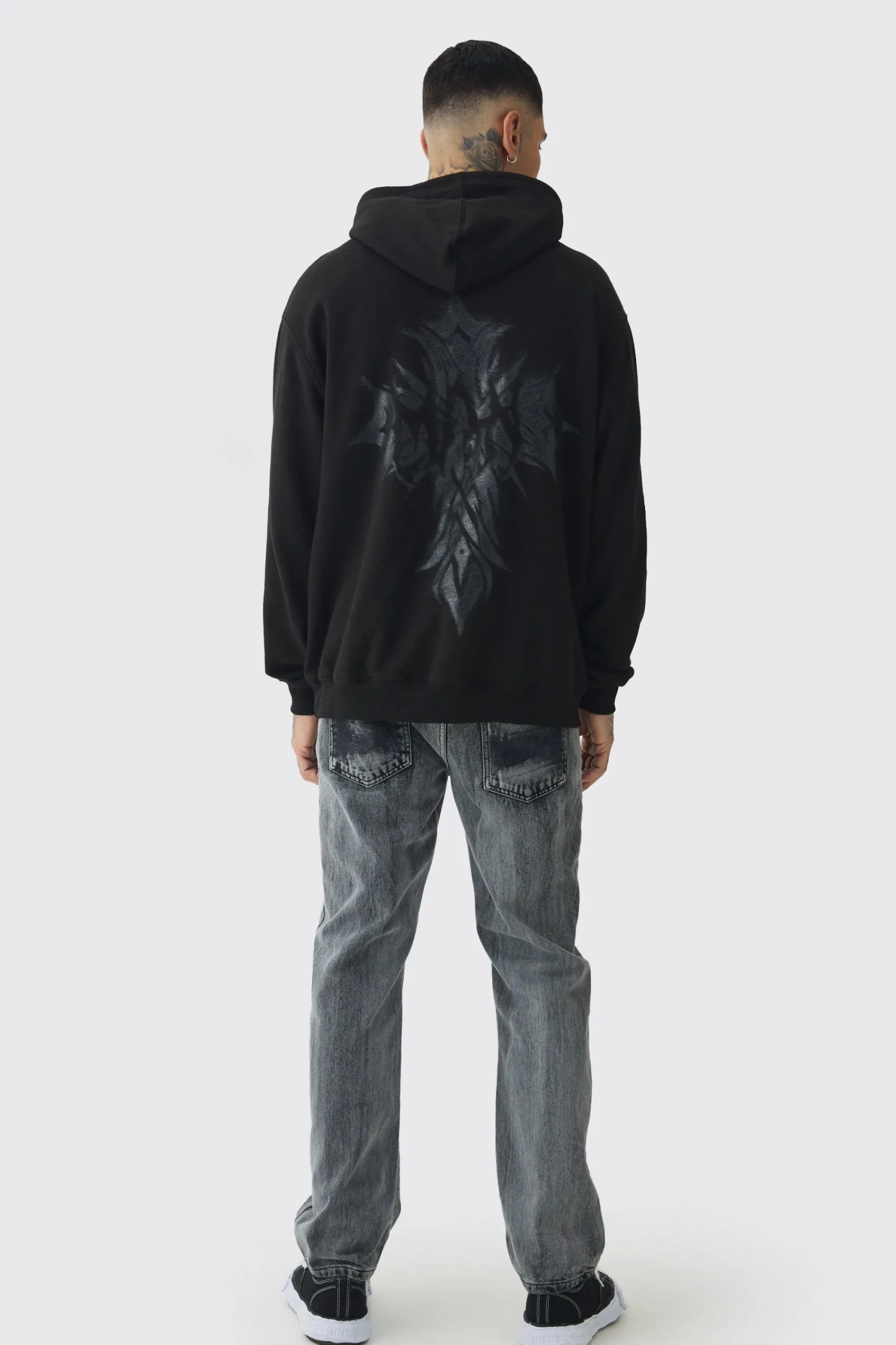 boohooMAN Tall Oversized Worldwide Gothic Cross Print Hoodie | UK| Hoodies & Sweatshirts