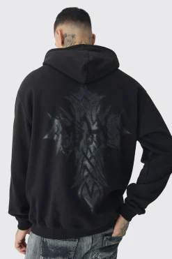 boohooMAN Tall Oversized Worldwide Gothic Cross Print Hoodie | UK| Hoodies & Sweatshirts