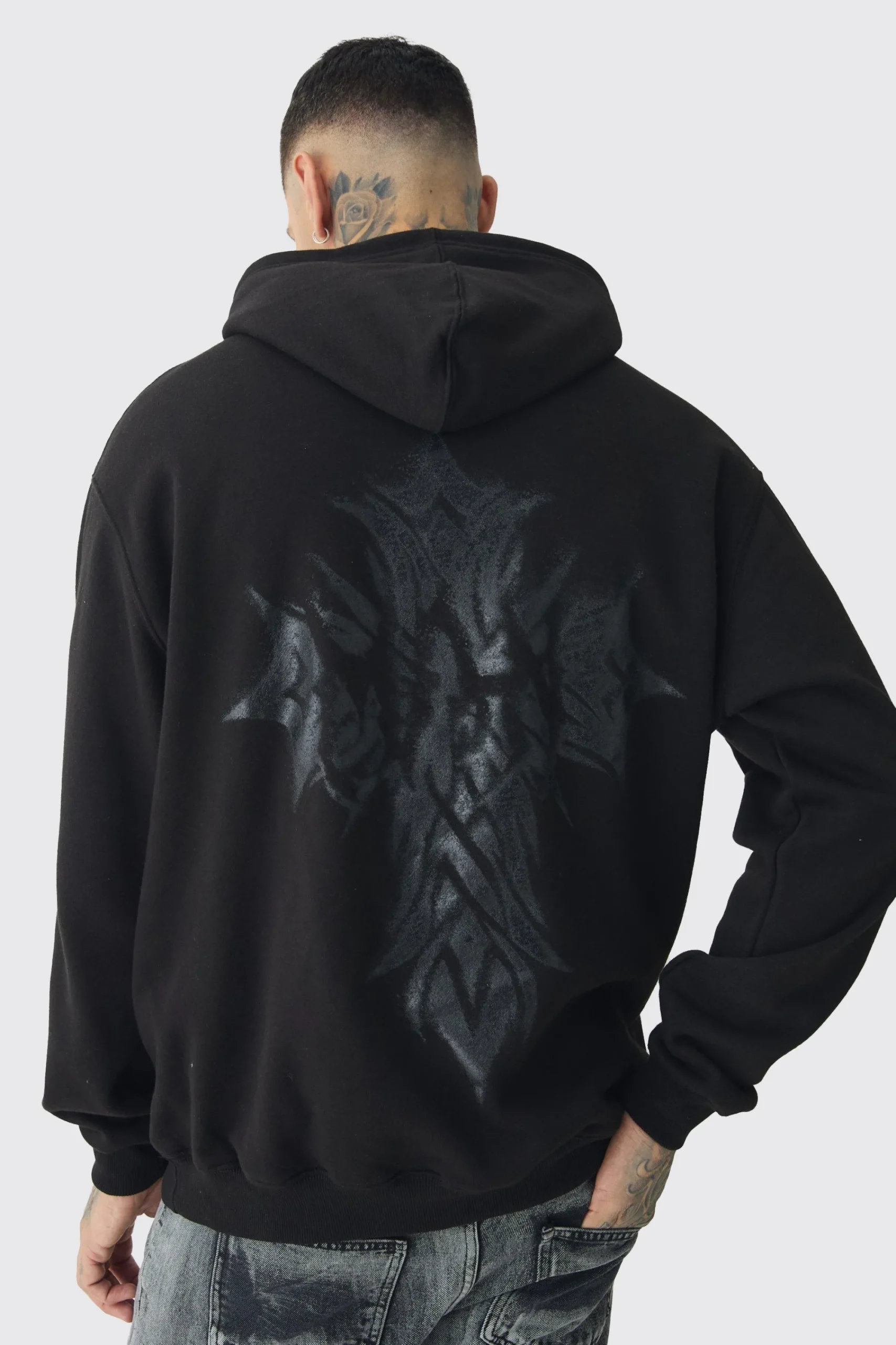 boohooMAN Tall Oversized Worldwide Gothic Cross Print Hoodie | UK| Hoodies & Sweatshirts