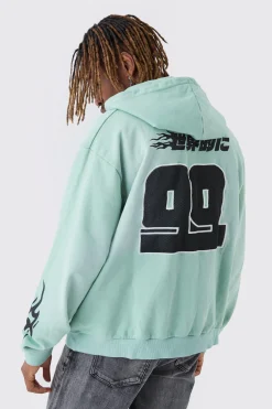 boohooMAN Tall Oversized Zip Thru Heavy Washed Applique Hoodie | UK| Hoodies & Sweatshirts