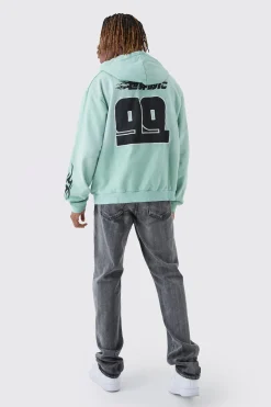 boohooMAN Tall Oversized Zip Thru Heavy Washed Applique Hoodie | UK| Hoodies & Sweatshirts