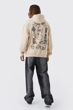 boohooMAN Tall Patchwork Tattoo Print Oversized Hoodie | UK| Hoodies & Sweatshirts