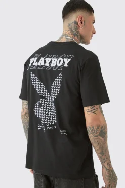 Tall Playboy License Check Print T-shirt In | UK^boohooMAN
