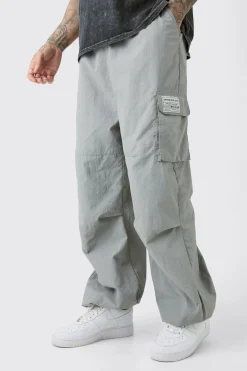 boohooMAN Tall Pleat Knee Branded Parachute Pants | UK| Trousers