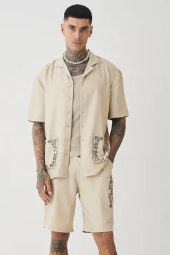 boohooMAN Tall Pocket Detail Smart Linen Look Shirt & Short Set | UK| Sets & Co-Ords