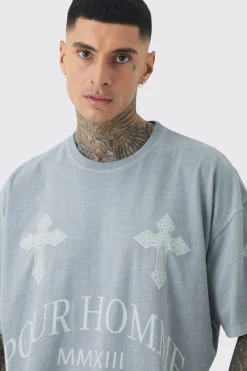 Tall Pour Homme Cross Printed T-shirt In | UK^boohooMAN Clearance