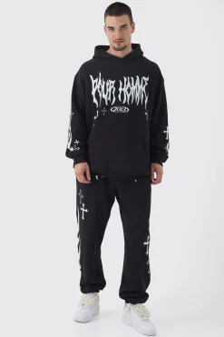 boohooMAN Tall Pour Homme Cross Print Oversized Tracksuit In | UK| Tracksuits