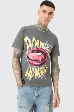 Tall Pour Homme Lips T-shirt In Acid Wash | UK^boohooMAN Clearance