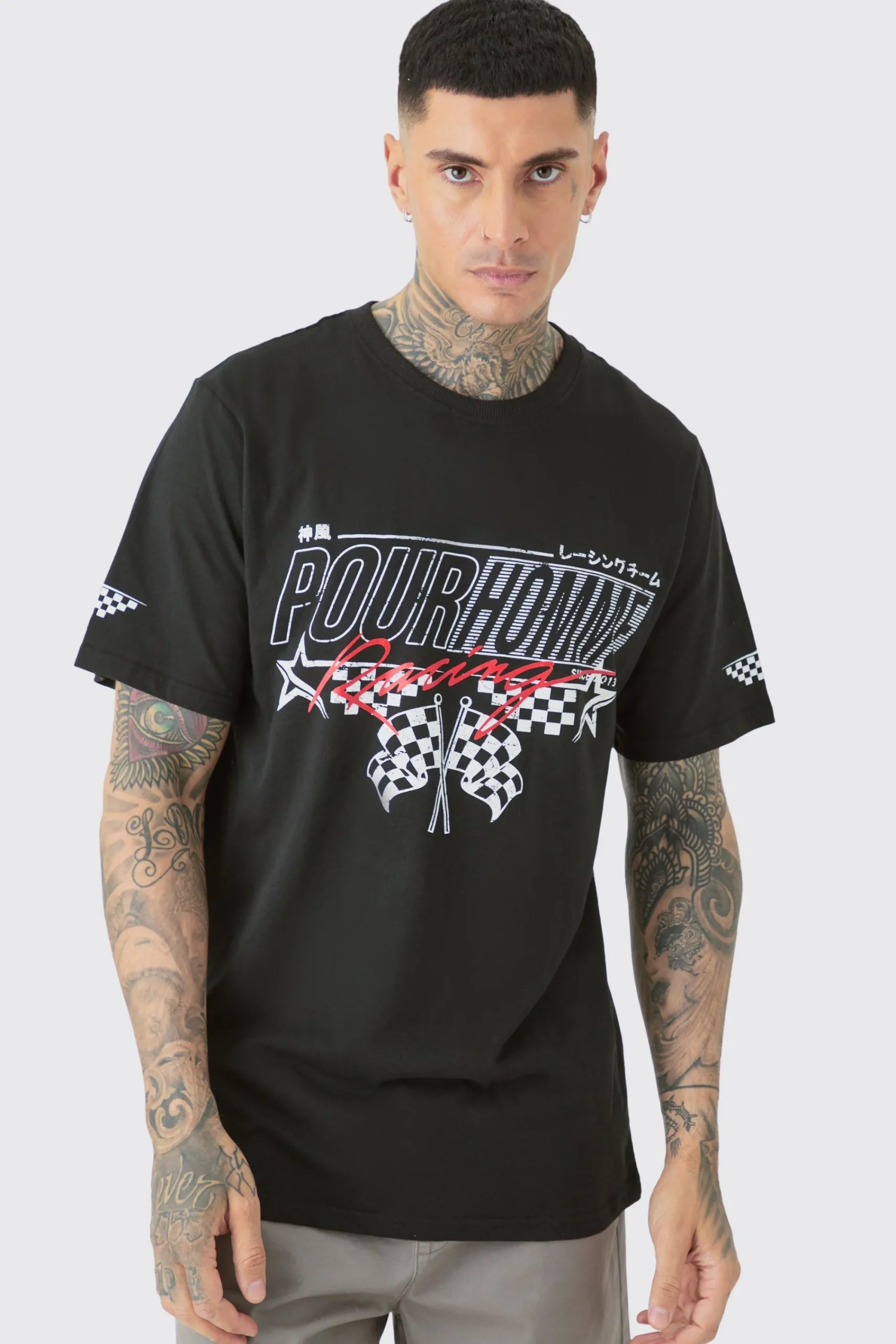 Tall Pour Homme Racing Print T-shirt | UK^boohooMAN Best