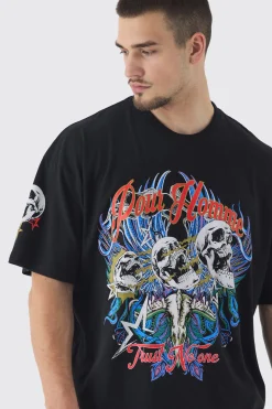 Tall Pour Homme Skull Print Oversized T-shirt In | UK^boohooMAN Best