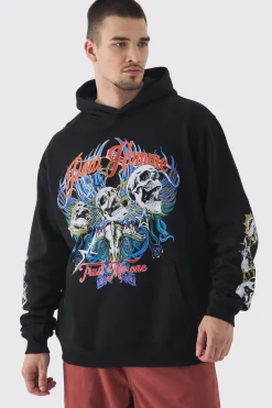 boohooMAN Tall Pour Homme Skull Print Oversized Hoodie In | UK| Hoodies & Sweatshirts