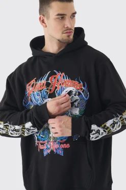 boohooMAN Tall Pour Homme Skull Print Oversized Hoodie In | UK| Hoodies & Sweatshirts