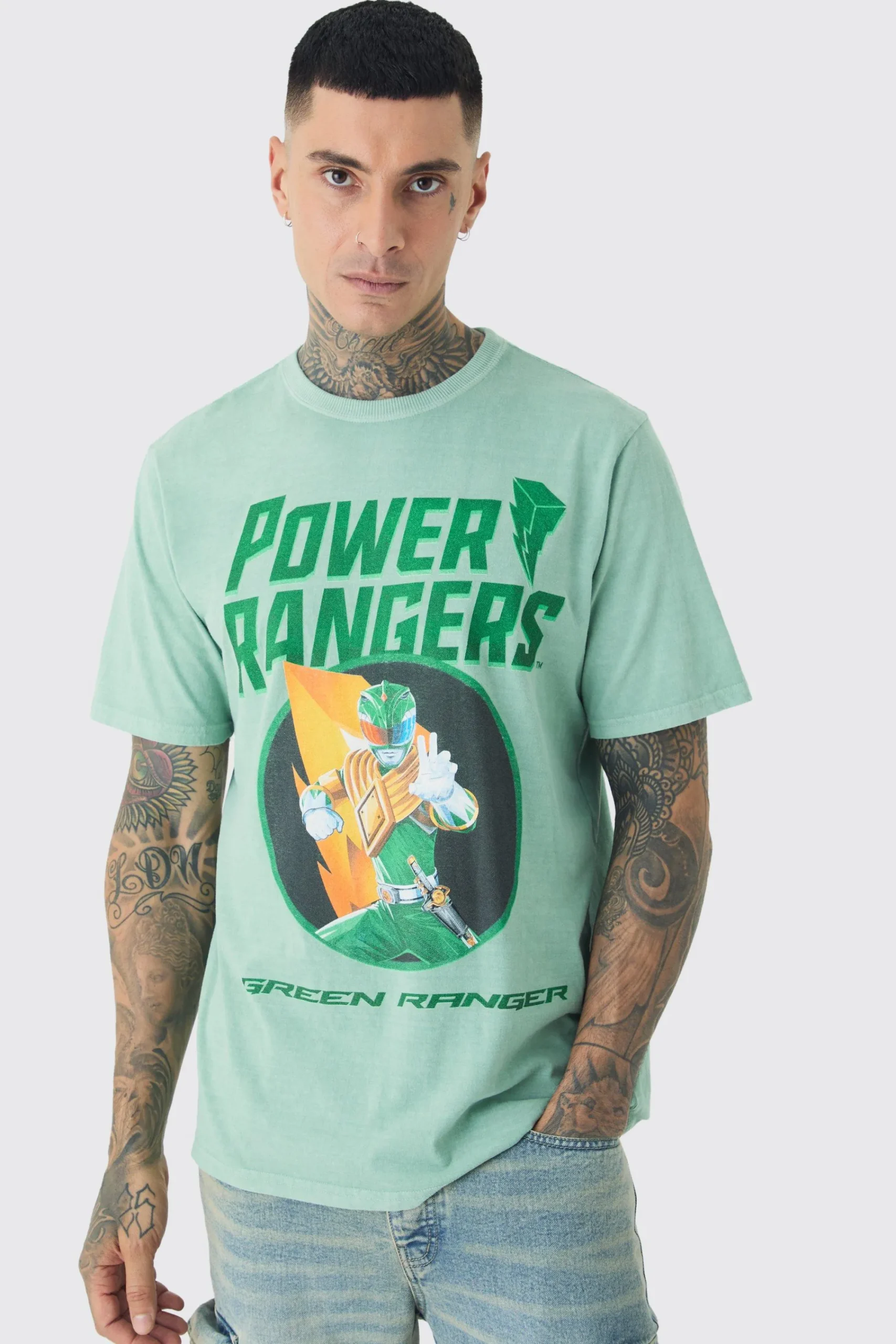 Tall Power Ranger License Print T-shirt In | UK^boohooMAN Outlet