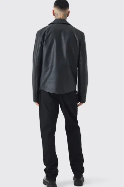 boohooMAN Tall PU Biker Jacket In | UK| Coats & Jackets