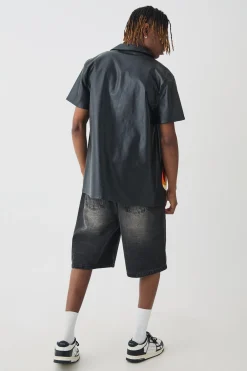 boohooMAN Tall PU Flame Embroidery Shirt | UK| Shirts