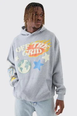 boohooMAN Tall Puff Print Off The Grid Overdyed Hoodie | UK| Hoodies & Sweatshirts