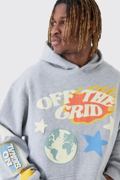 boohooMAN Tall Puff Print Off The Grid Overdyed Hoodie | UK| Hoodies & Sweatshirts