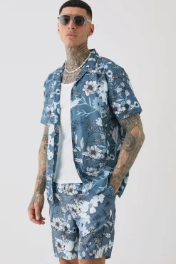 boohooMAN Tall Regular Floral Print Shirt & Swim Short Set | UK| Sets & Co-Ords