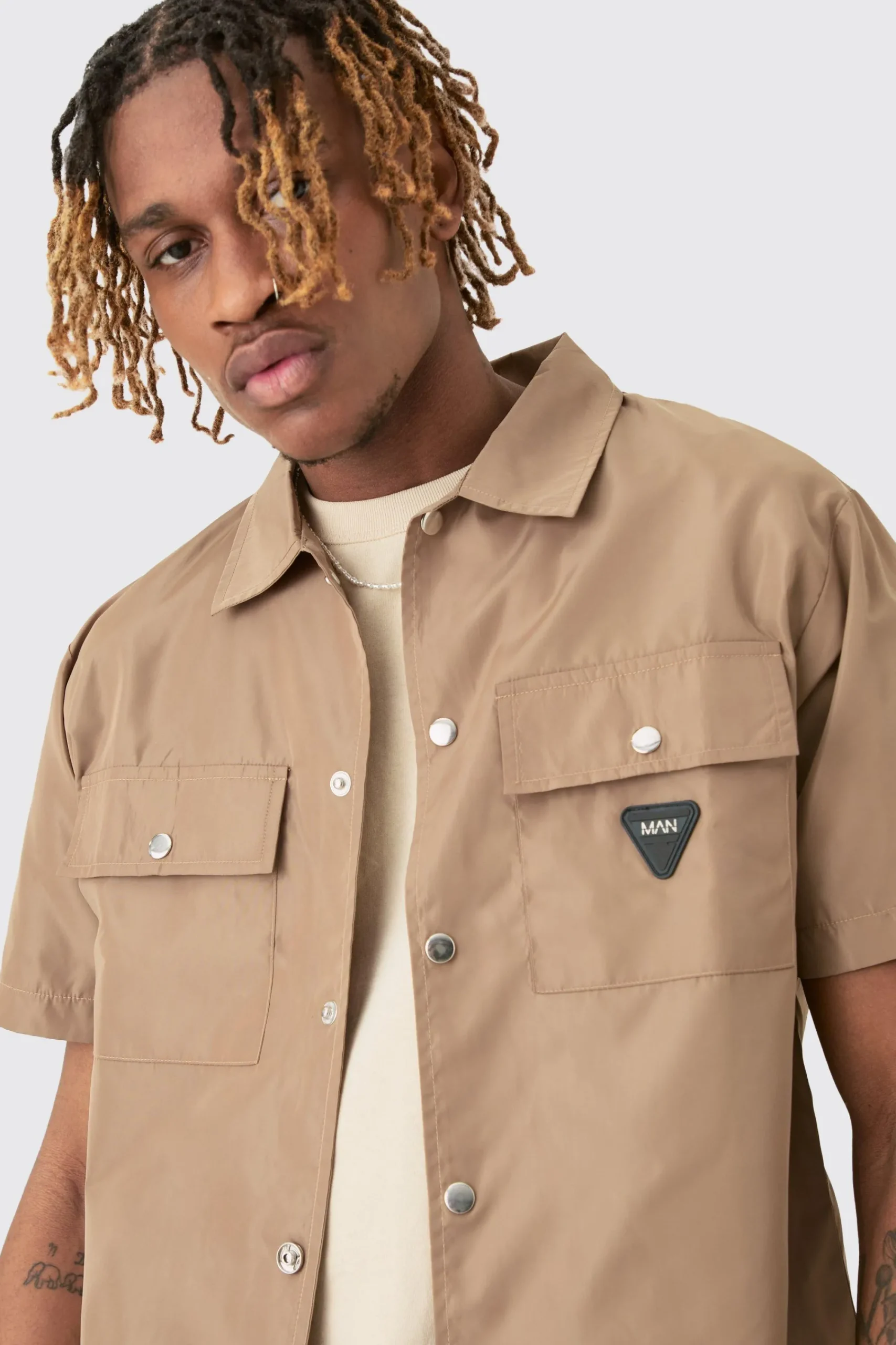 boohooMAN Tall Regular Patch Pocket Nylon Man Overshirt | UK| Shirts