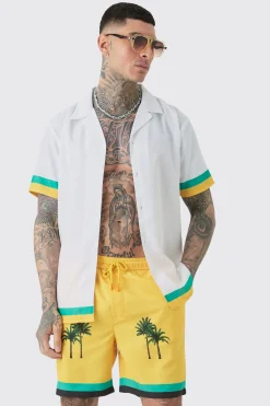 boohooMAN Tall Regular Resort Print Shirt & Swim Short Set In | UK| Sets & Co-Ords