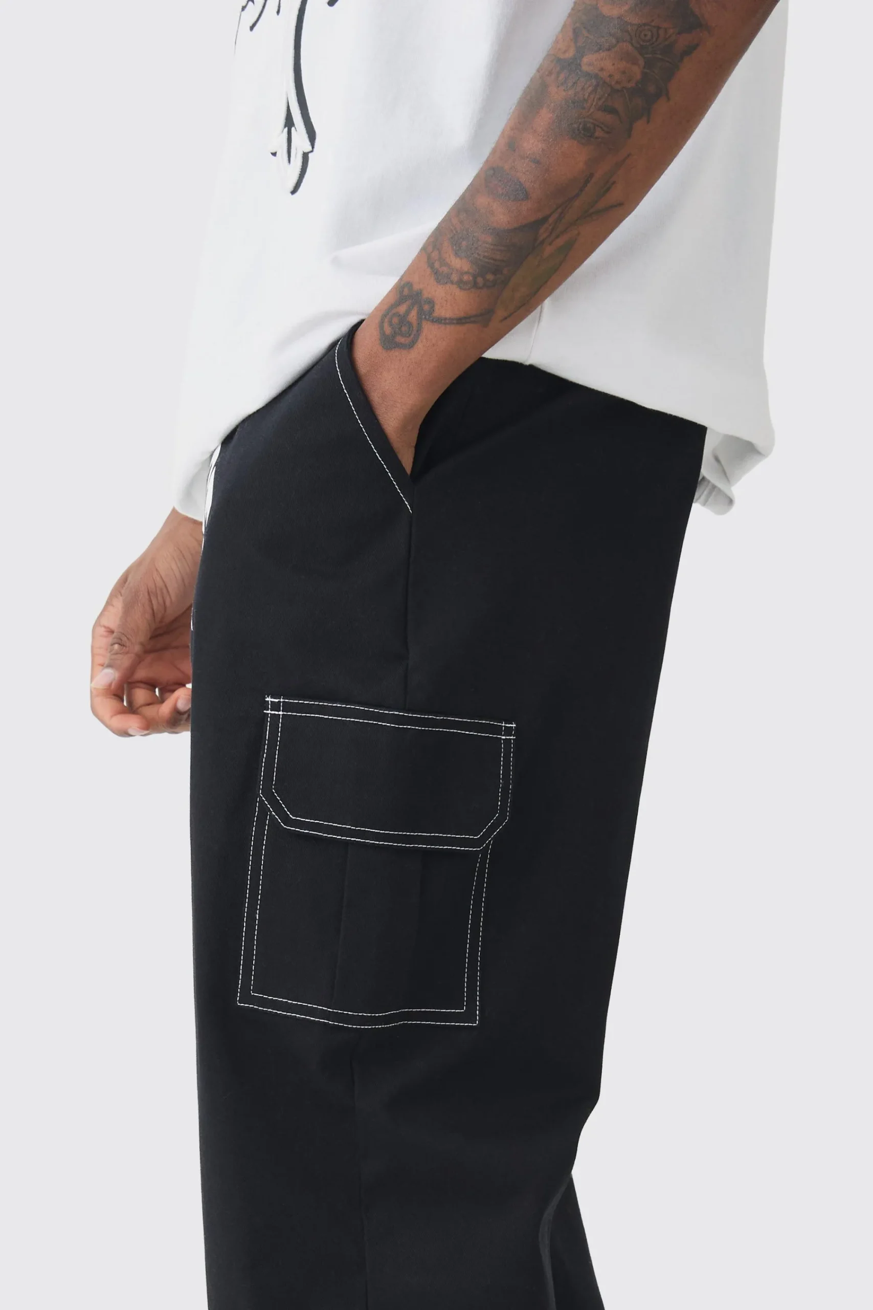 boohooMAN Tall Relaxed Cargo Worldwide Print Trouser | UK| Trousers