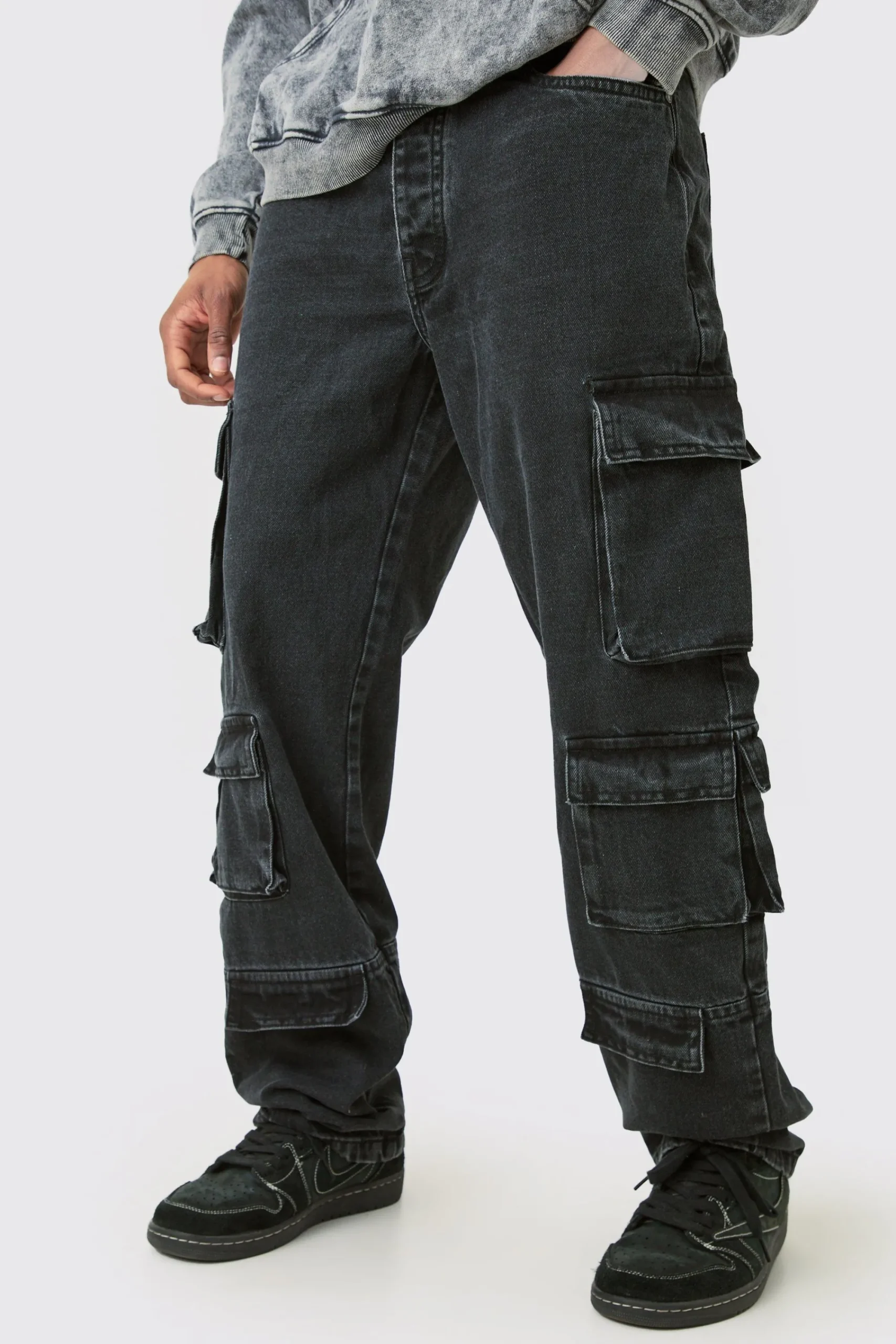 boohooMAN Tall Relaxed Fit Acid Wash Cargo Jean | UK| Trousers|Jeans