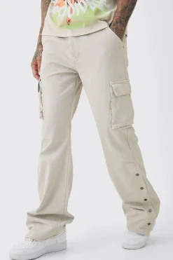 boohooMAN Tall Relaxed Flare Overdye Popper Hem Cargo Trouser In | UK| Trousers|Cargos