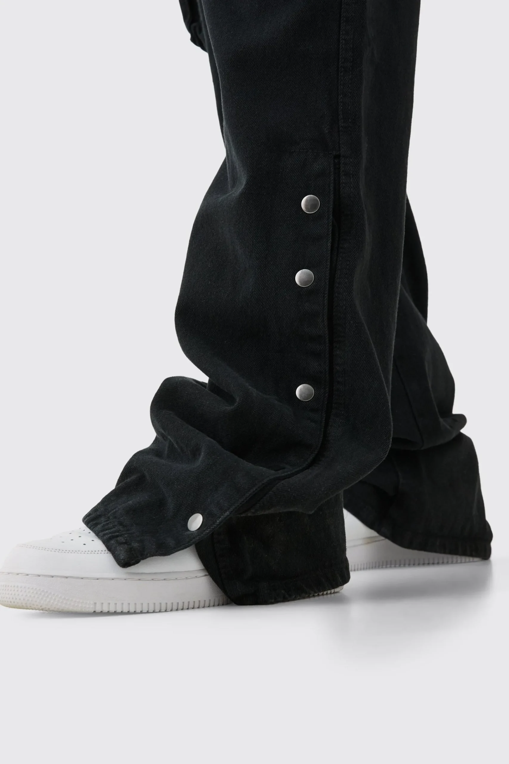 boohooMAN Tall Relaxed Flare Overdye Popper Hem Cargo Trouser In | UK| Trousers|Cargos