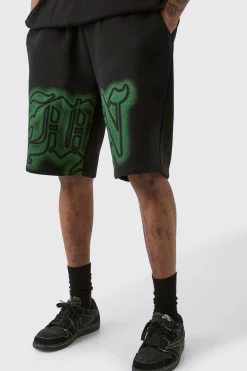 boohooMAN Tall Relaxed Gothic Man Grafitti Spray Short | UK| Shorts