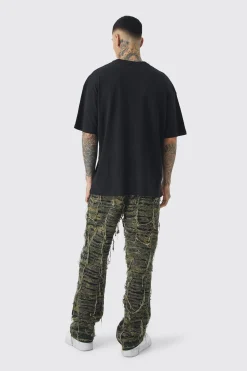 boohooMAN Tall Relaxed Heavily Distressed Camo Trouser | UK| Trousers
