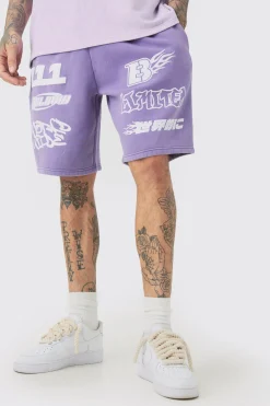 boohooMAN Tall Relaxed Moto Puff Print Washed Shorts | UK| Shorts