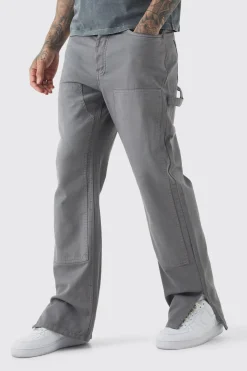 boohooMAN Tall Relaxed Overdye Carpenter Split Hem Trouser In | UK| Trousers