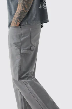 boohooMAN Tall Relaxed Overdye Carpenter Split Hem Trouser In | UK| Trousers