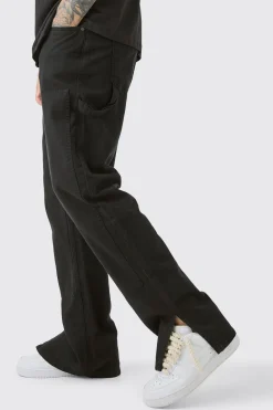 boohooMAN Tall Relaxed Overdye Carpenter Split Hem Trouser In | UK| Trousers