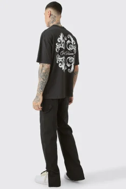 boohooMAN Tall Relaxed Overdye Carpenter Split Hem Trouser In | UK| Trousers