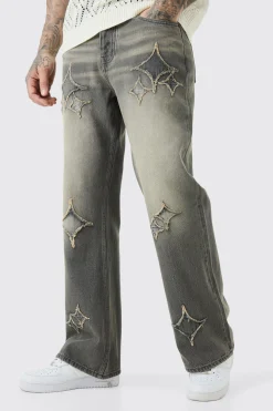 boohooMAN Tall Relaxed Rigid Flare Self Fabric Applique Gusset Jeans | UK| Trousers|Jeans