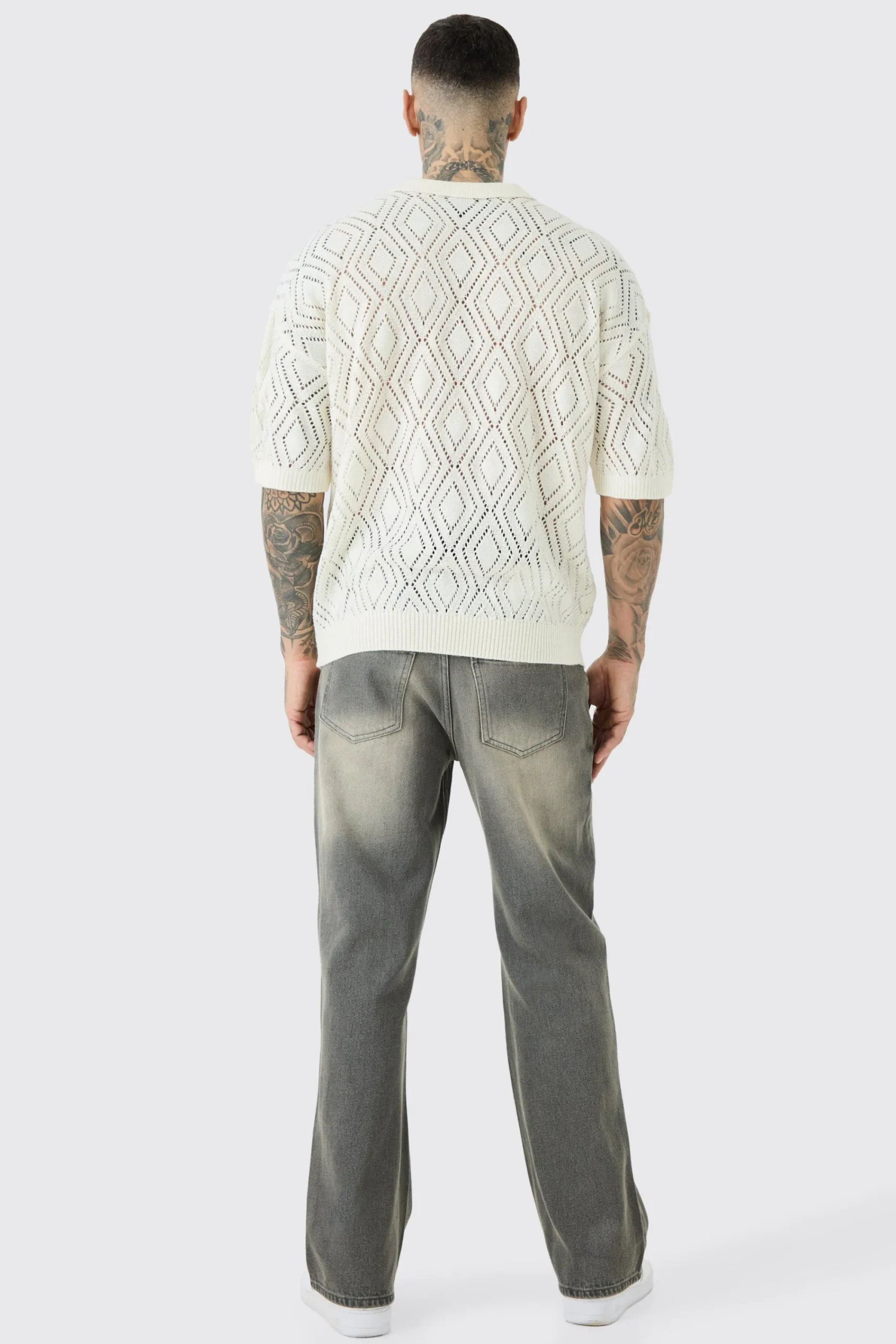 boohooMAN Tall Relaxed Rigid Flare Self Fabric Applique Gusset Jeans | UK| Trousers|Jeans