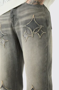 boohooMAN Tall Relaxed Rigid Flare Self Fabric Applique Gusset Jeans | UK| Trousers|Jeans