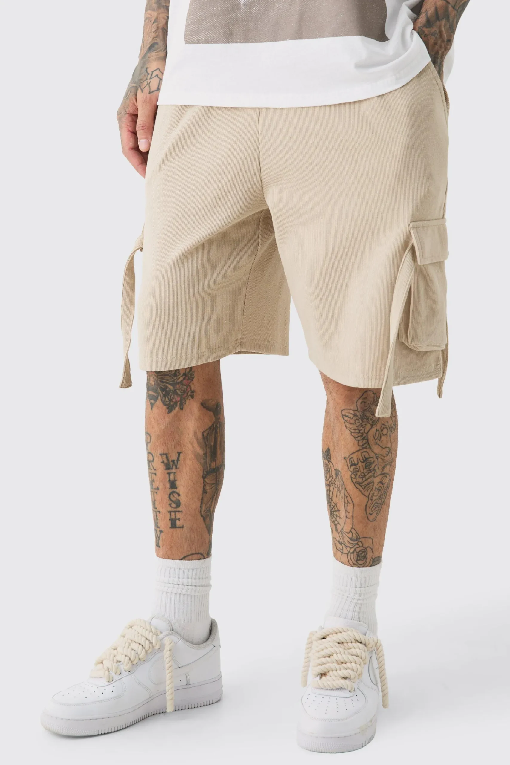 boohooMAN Tall Ribbed Relaxed Cargo Short In | UK| Shorts