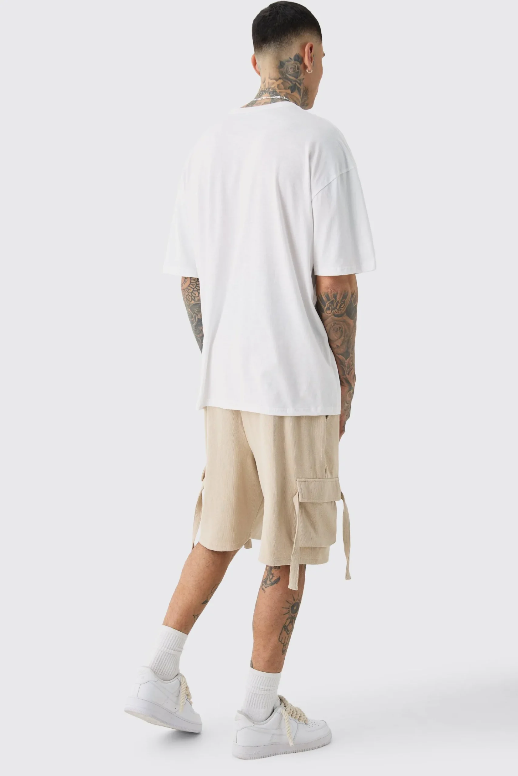 boohooMAN Tall Ribbed Relaxed Cargo Short In | UK| Shorts