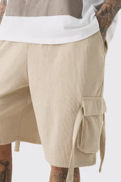 boohooMAN Tall Ribbed Relaxed Cargo Short In | UK| Shorts