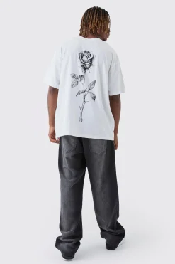 Tall Rose Back Printed Oversized T-Shirt | UK^boohooMAN Best