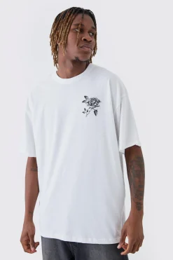 Tall Rose Back Printed Oversized T-Shirt | UK^boohooMAN Best