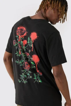 Tall Rose Floral Back Print T-shirt | UK^boohooMAN Sale