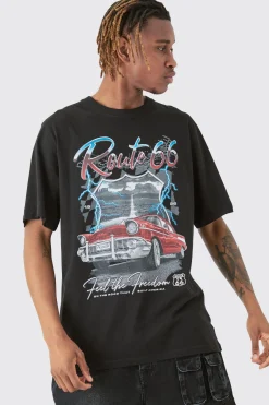 Tall Route 66 Racer Printed T-shirt In | UK^boohooMAN Discount